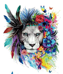 Floral and feathered Lion