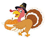 Turkey holding pumpkin