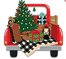 Red truck with tree, present, blanket