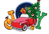 Joy with car, tree, presents