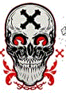 White skull, red detail